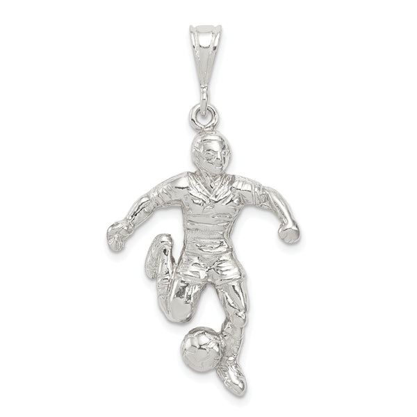 Carat in Karats Sterling Silver Polished Finish Soccer Player Charm Pendant (33mm x 23mm)