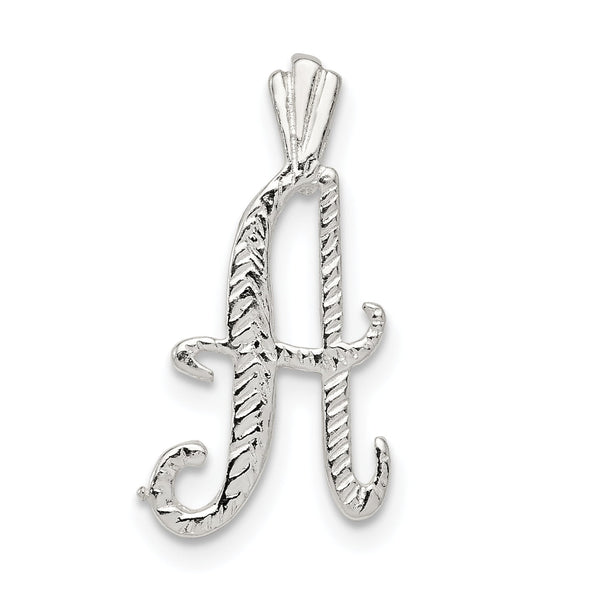 Carat in Karats Sterling Silver Polished Finish Textured Letter A Initial Chain Slide Pendant