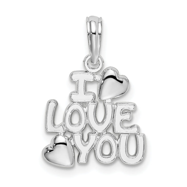 Carat in Karats Sterling Silver Polished Finish Rhodium-Plated I Love You With Hearts Charm Pendant (13.6 mm)