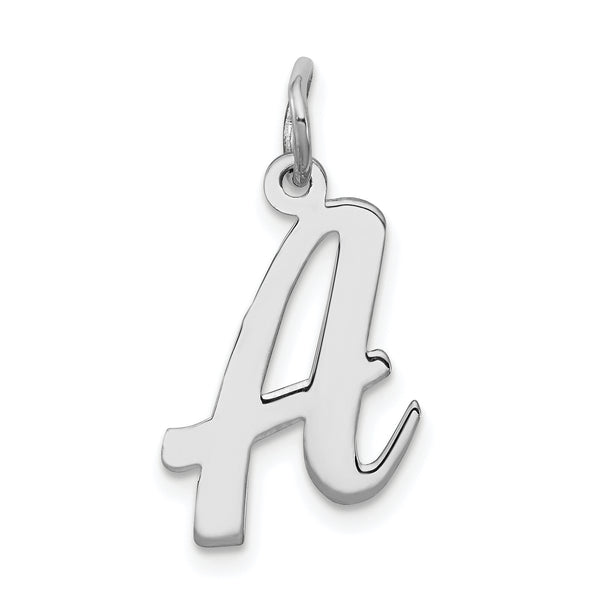 Carat in Karats Sterling Silver Rhodium-Plated Script Letter A Initial Charm Pendant (0.7 Inch x 0.43 Inch)