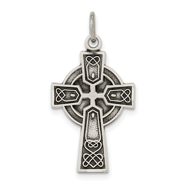 Carat in Karats Sterling Silver Antiqued Satin Celtic Cross Charm Pendant (23mm x 14mm)