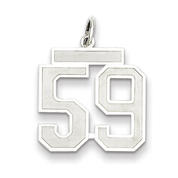 Carat in Karats Sterling Silver Polished Finish Laser Design Rhodium-Plated Satin Number 59 Charm Pendant (22mm x 18mm)