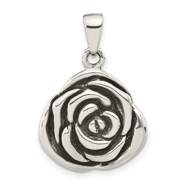 Carat in Karats Sterling Silver Polished Antiqued Finish Antiqued Charm Pendant (27.2mm x 20mm)