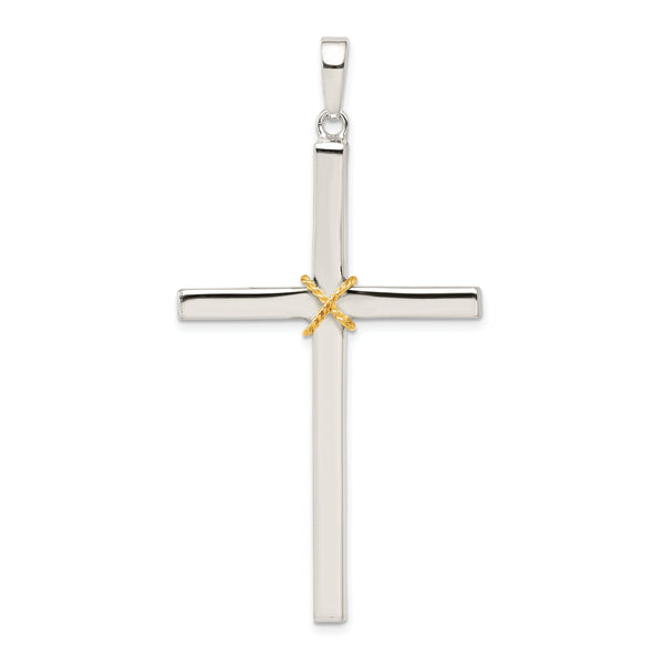 Carat in Karats Sterling Silver Polished Finish With Gold Rope Hollow Crucifix Charm Pendant (48.5 mm x 30.65 mm)