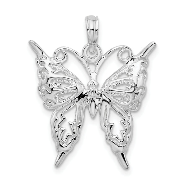 Carat in Karats Sterling Silver Polished Finish Rhodium-Plated Cut-Out Butterfly Charm Pendant (21.6 mm x 21.5 mm)