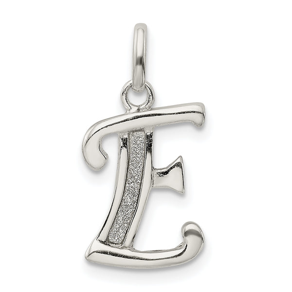 Carat in Karats Sterling Silver Polished Glitter Enamel Letter E Initial Charm Pendant (0.94 Inch x 0.47 Inch)