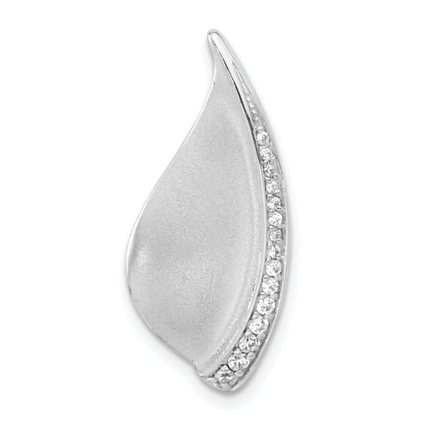 Carat in Karats Sterling Silver Polished Finish Satin CZ Fancy Chain Slide Charm Pendant (26.6mm x 11.8mm)