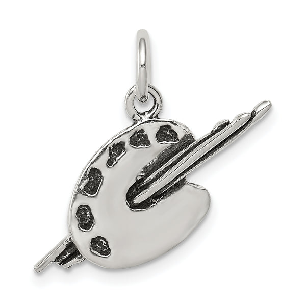 Quilates en quilates de plata de ley envejecida Artist Palette Charm Pendant (15 mm x 18 mm)