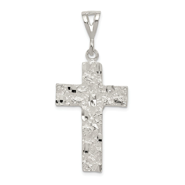 Quilate en quilates de plata de ley pulida Nugget Cross Charm colgante (1,81 pulgadas x 0,86 pulgadas)