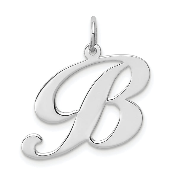 Quilates en quilates Plata de ley chapada en rodio Fancy Script Letra B Inicial Charm Colgante (0.82 pulgadas x 0.94 pulgadas)