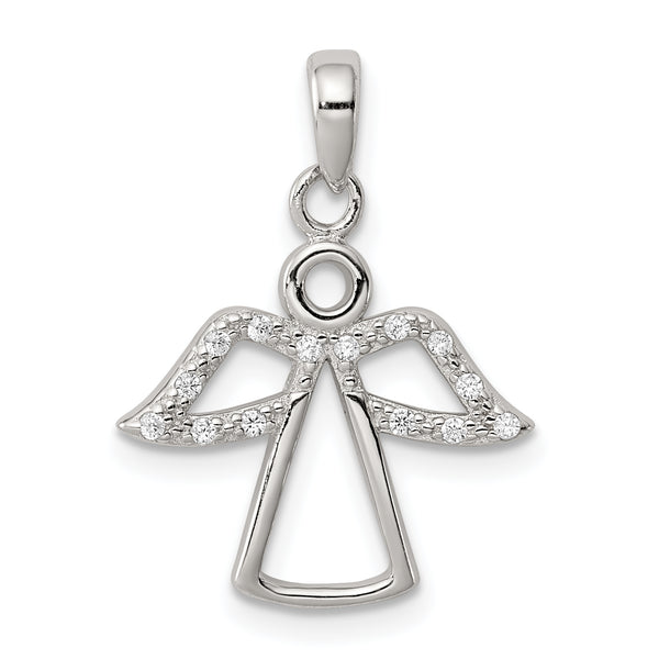 Carat in Karats Sterling Silver Polished Angel With Cubic Zirconia Wings Charm Pendant (14.87 mm x 16 mm)