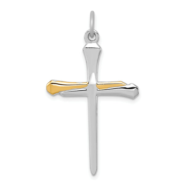 Carat in Karats Sterling Silver Polished Two-Tone Anti-Tarnish Nail Cross Charm Pendant (1.41 Inch x 0.86 Inch)