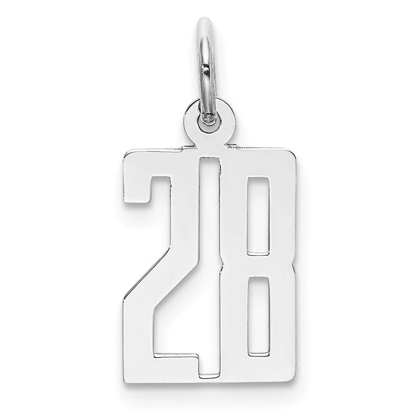 Carat in Karats Sterling Silver Polished Finish Rhodium-Plated Elongated Number 28 Charm Pendant (20mm x 8mm)