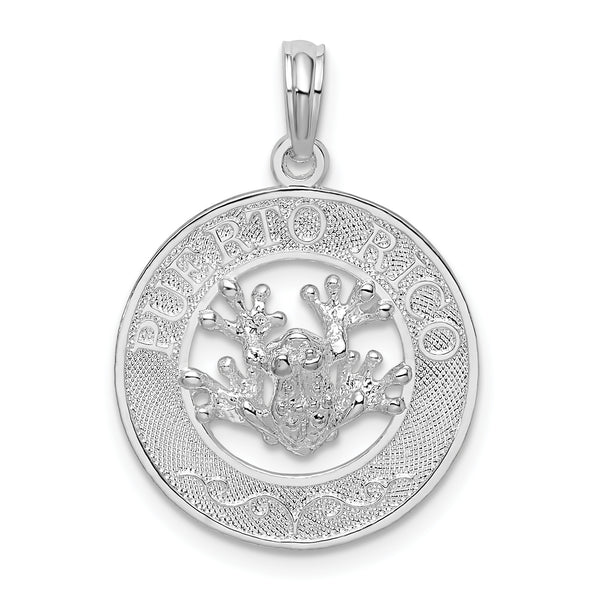 Carat in Karats Sterling Silver Polished Finish Puerto Rico Circle With Frog Charm Pendant (25.25mm)