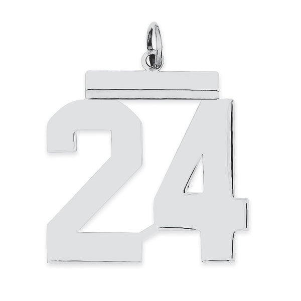 Carat in Karats Sterling Silver Polished Finish Rhodium-Plated Number 24 Charm Pendant (24mm x 20mm)