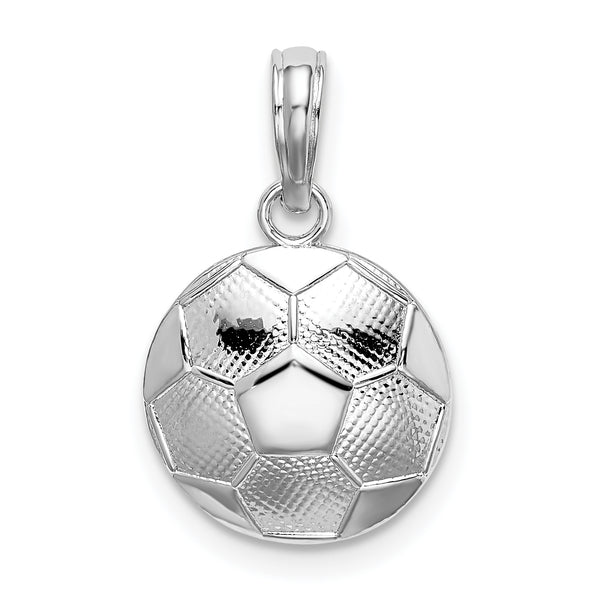 Quilate en quilates de plata de ley con acabado pulido y colgante con textura de balón de fútbol (12,6 mm x 11,9 mm)