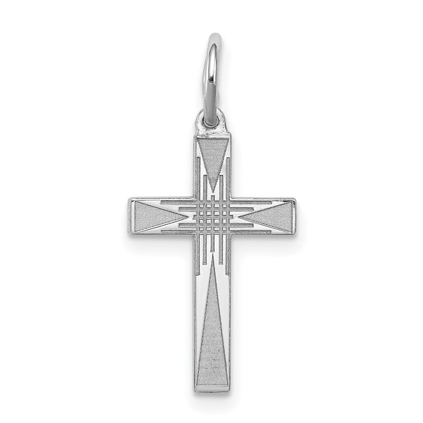 Carat in Karats Sterling Silver Rhodium-Plated Laser Designed Cross Charm Pendant (0.86 Inch x 0.39 Inch)