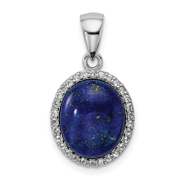 Carat in Karats Sterling Silver Polished Finish Rhodium-Plated With Lapis Topaz Charm Pendant (23mm x 13mm)