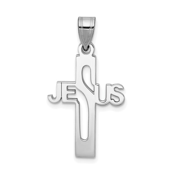 Carat in Karats Sterling Silver Rhodium-Plated Jesus Cross Extra Small Charm Pendant (30.50 mm x 16.75 mm)