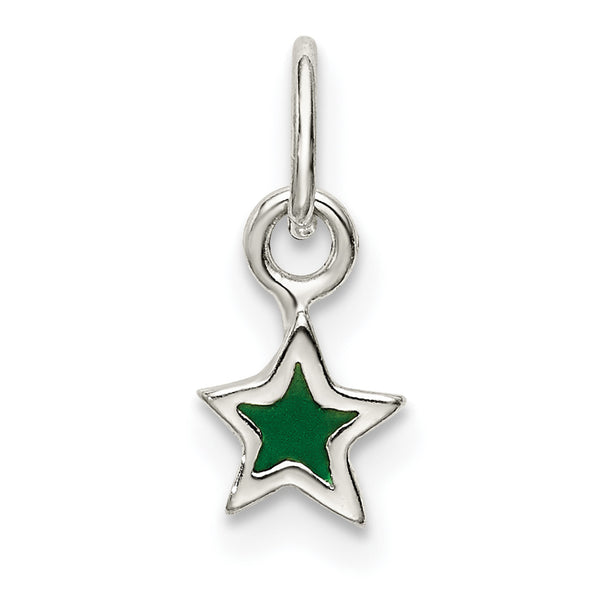 Carat in Karats Sterling Silver Enameled Green Star Charm Pendant (4.8 mm x 4.8 mm)