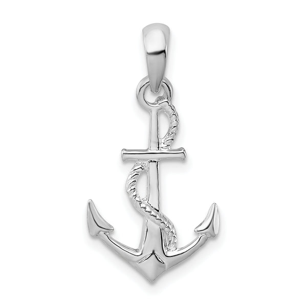 Carat in Karats Sterling Silver Polished And Textured 3D Anchor With Rope Charm Pendant (0.97 Inch)