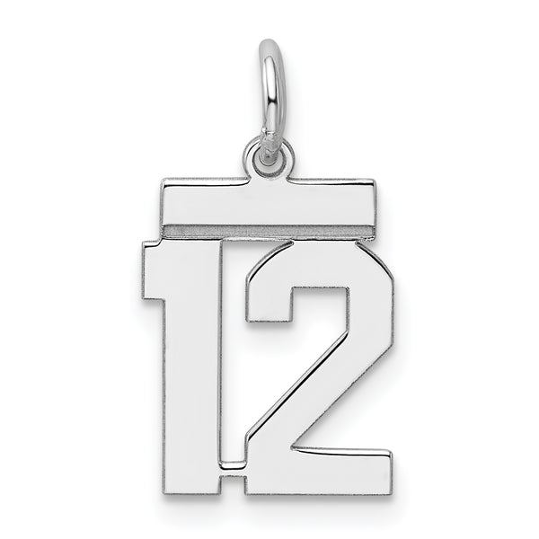 Carat in Karats Sterling Silver Polished Finish Rhodium-Plated Number 12 Charm Pendant (20mm x 8mm)