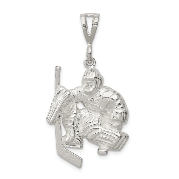 Carat in Karats Sterling Silver Polished Finish Hockey Goalie Charm Pendant (30mm x 23mm)