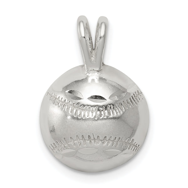 Carat in Karats Sterling Silver Polished Finish Baseball Charm Pendant (13mm x 12mm)