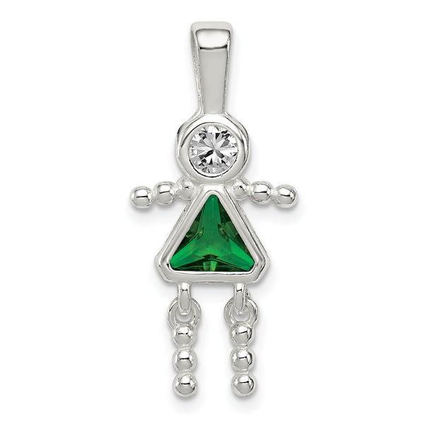 Quilate en quilates Plata de ley Zirconia cúbica May Glass Girl Charm Colgante (1.18 pulgadas x 0.43 pulgadas)