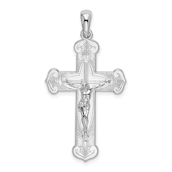 Quilate en quilates Plata esterlina Acabado pulido Crucifijo Budded Charm Pendant (32.53 mm x 20.5 mm)