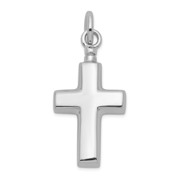 Carat in Karats Sterling Silver Polished Finish Rhodium-Plated Cross Ash Holder Charm Pendant (28.26mm x 18.22mm)