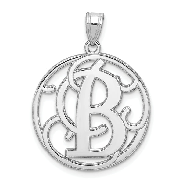 Carat in Karats Sterling Silver Rhodium-Plated Fancy Script Letter B Initial Charm Pendant