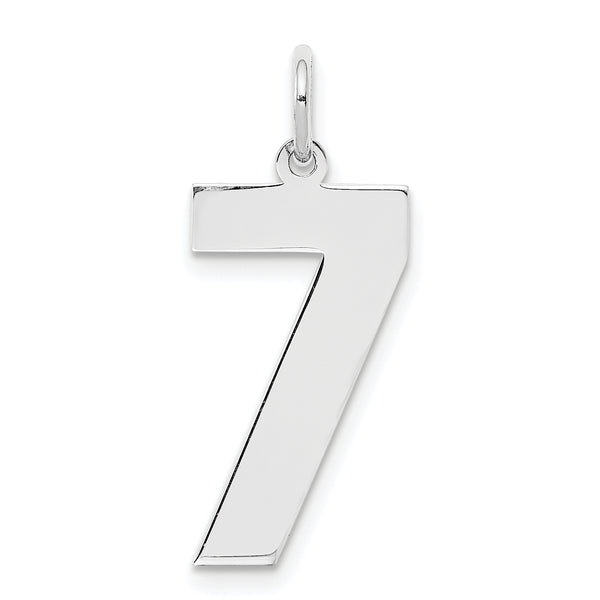 Carat in Karats Sterling Silver Polished Finish Rhodium-Plated Number 7 Charm Pendant (24mm x 10mm)