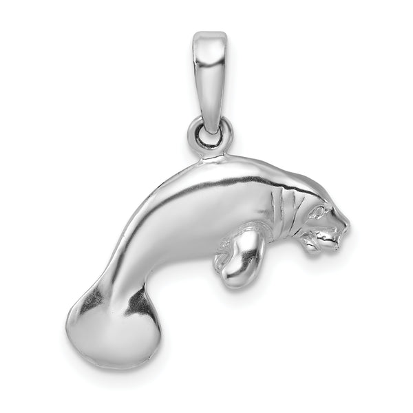 Carat in Karats Sterling Silver Polished Finish 3D Manatee Charm Pendant (23mm x 20mm)