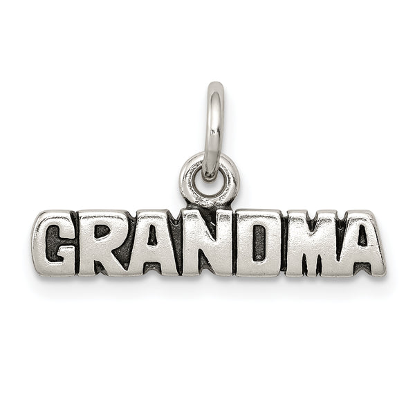 Carat in Karats Sterling Silver Polished Antiqued Grandma Charm Pendant (0.47 Inch x 0.82 Inch)