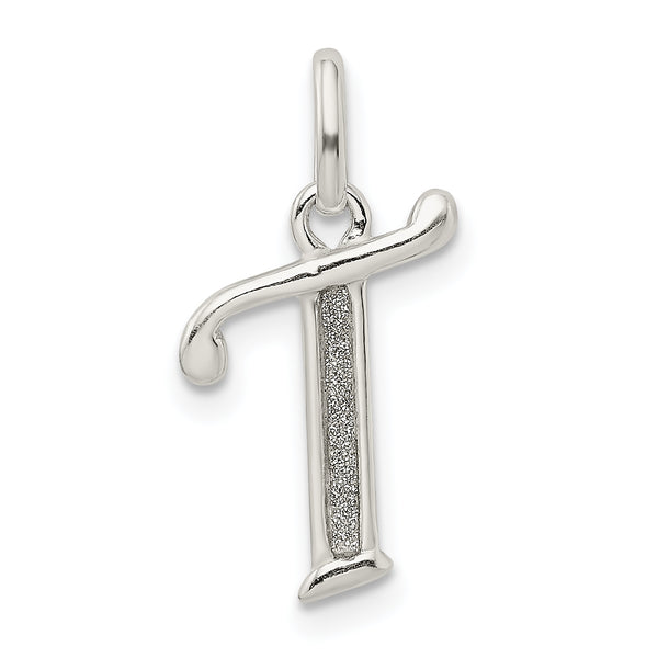 Carat in Karats Sterling Silver Polished Glitter Enamel Letter T Initial Charm Pendant (0.9 Inch x 0.43 Inch)