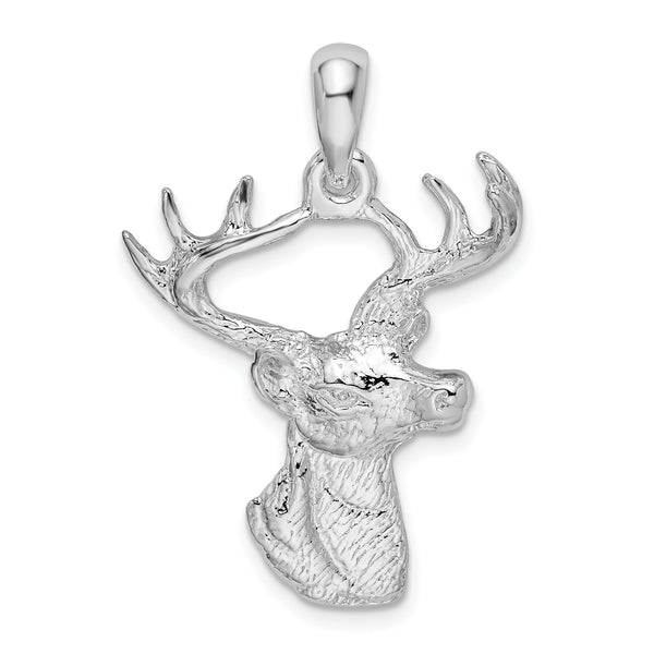 Carat in Karats Sterling Silver Polished Finish 6-Point Buck Deer Head Profile Charm Pendant (25 mm x 22 mm)