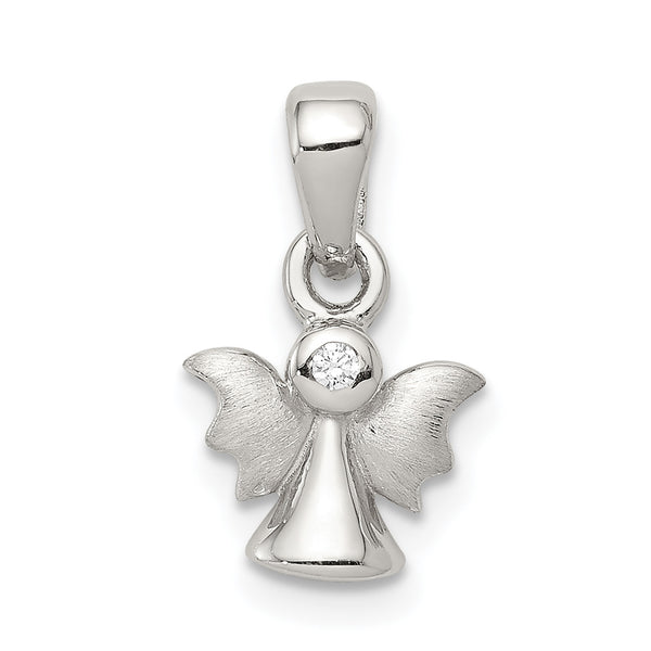 Carat in Karats Sterling Silver Polished Satin Cubic Zirconia Angel Charm Pendant (0.59 Inch x 0.34 Inch)