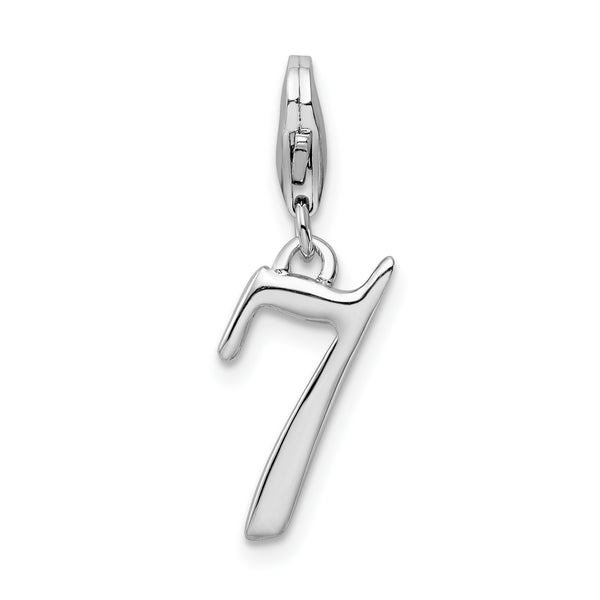 Carat in Karats Sterling Silver Polished Finish Rhodium-Plated Number 7 Charm With Fancy Lobster Clasp Pendant (.5 In x 6mm)