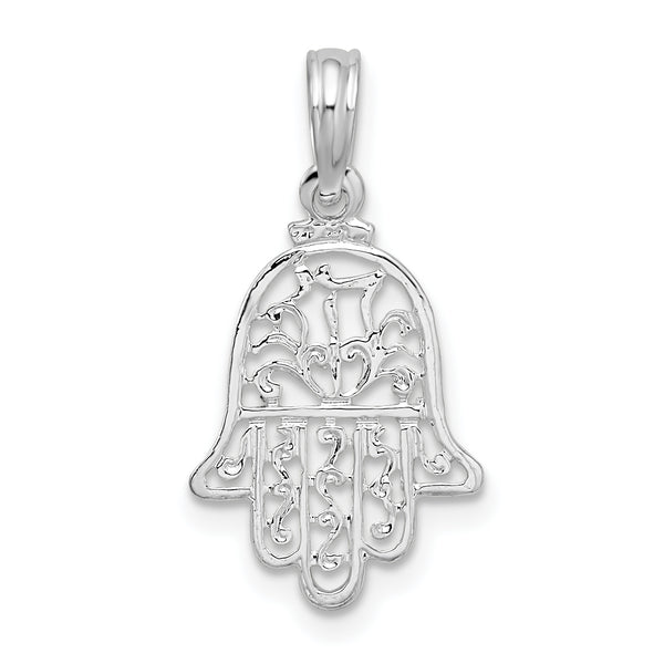 Quilates en quilates Plata esterlina Pulido Cut-Out Hamsa Charm Colgante (0.87 pulgadas x 0.45 pulgadas)