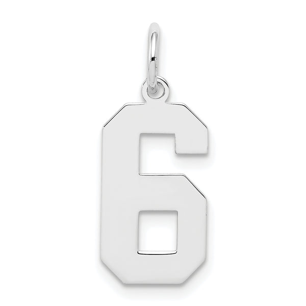 Carat in Karats Sterling Silver Polished Finish Rhodium-Plated Number 6 Charm Pendant (21mm x 8mm)