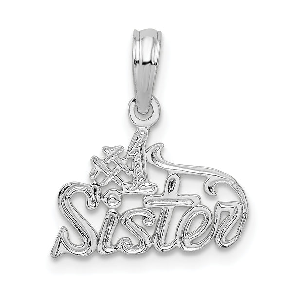 Carat in Karats Sterling Silver Polished Finish Rhodium-Plated #1 Sister Charm Pendant (11.8 mm)