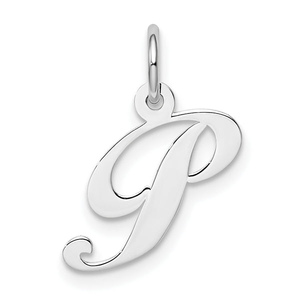 Quilates en quilates Plata de ley chapada en rodio Fancy Script Letra P Inicial Charm Colgante (0,62 pulgadas x 0,39 pulgadas)