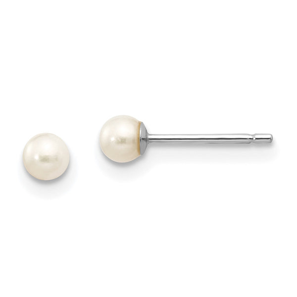 Carat in Karats 14K White Gold White Round Fresh-Water Cultured Pearl Stud Post Earrings (3 to 4mm (range))