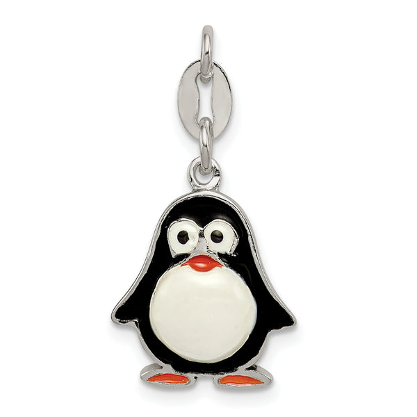 Carat in Karats Sterling Silver Polished Enamel Penguin Charm Pendant (1.05 Inch x 0.53 Inch)