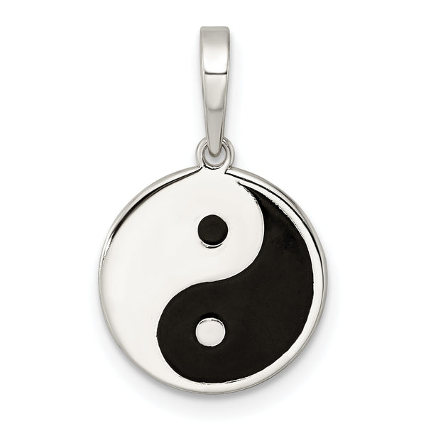 Quilates en quilates Plata de ley Pulido Esmaltado Yin Yang Charm Colgante (0.83 pulgadas x 0.5 pulgadas)