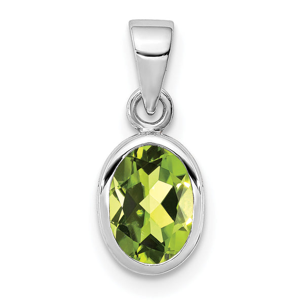 Carat in Karats Sterling Silver Polished Finish Rhodium-Plated Peridot Oval Charm Pendant