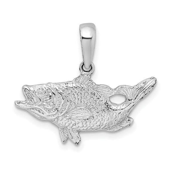 Carat in Karats Sterling Silver Polished Finish Open Mouth Bass Fish Charm Pendant (20mm x 23mm)