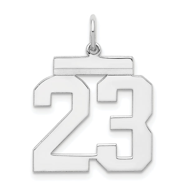 Carat in Karats Sterling Silver Polished Finish Rhodium-Plated Number 23 Charm Pendant (21mm x 16mm)