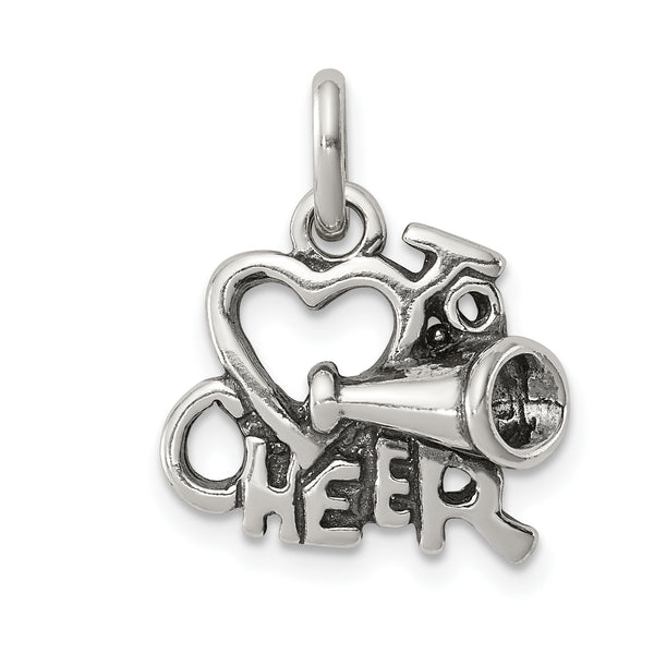 Quilate en quilates Plata esterlina Acabado pulido Colgante I Love Cheer envejecido (12,5 mm x 14,61 mm)